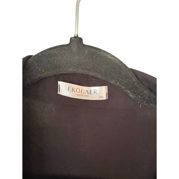 Ekouaer Black Blouse Top Collared XXL Long Line Side Split Lightweight Rayon - Picture 3 of 10